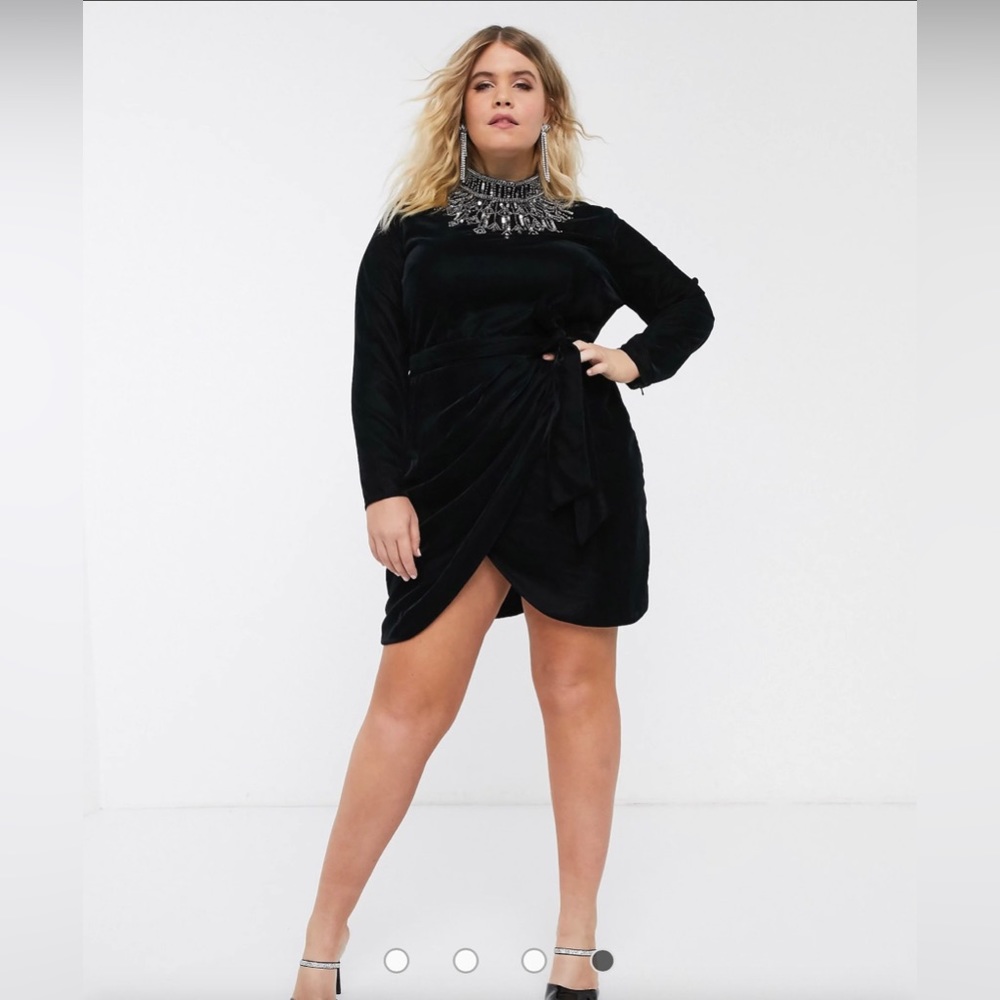ASOS DESIGN Curve exclusive velvet high neck mini dress